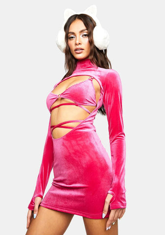 Magenta Rave Bunny Velvet Cut-Out Dress