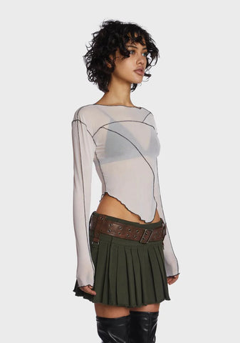 Filter Asymmetrical Mesh Long Sleeve Top