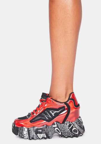 Red And Black Blackberry Platform Sneakers