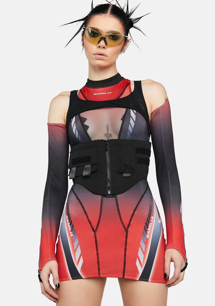 Red Corset Dress With Detachable Sleeves