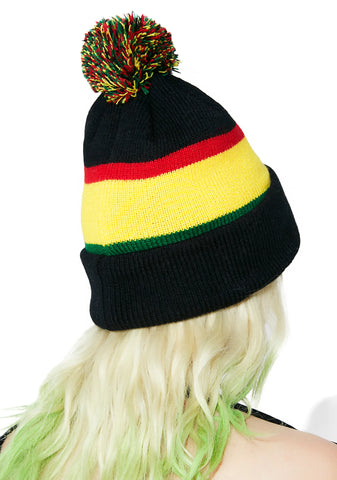 Multi Stripe Pom Beanie