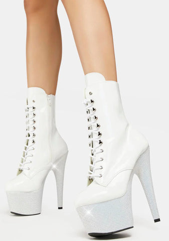 White Bejeweled-1020-7 Platform Heels