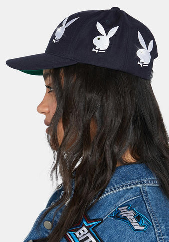 Playboy Rhinestone Navy 6 Panel Hat