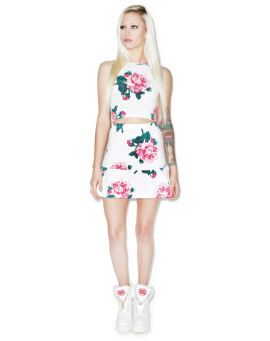 8Bit Floral Halter Tank Top - White