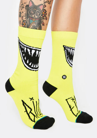 Yellow Grin Crew Socks