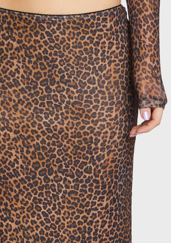 Rujha Midi Skirt - Mesh Rar Leopard