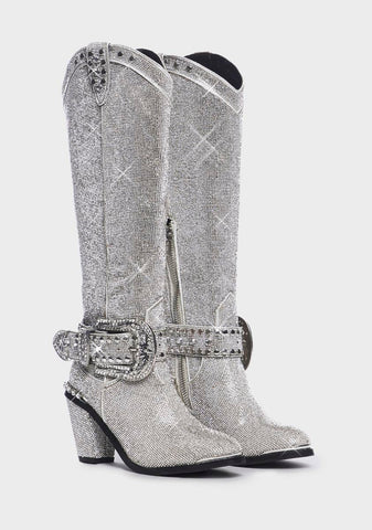 Sheriff Shine Knee High Boots - Silver