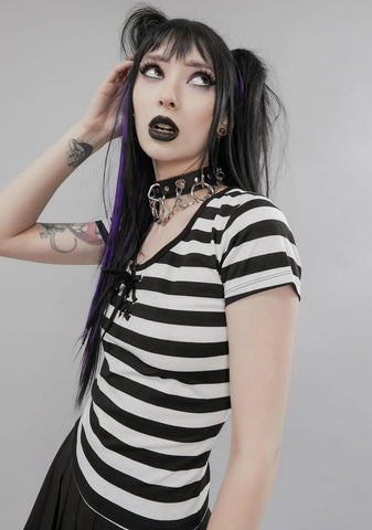 Emo Nite Lace Up Striped Baby Tee