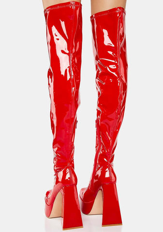 Red Ginsburg Thigh-High Platform Boots