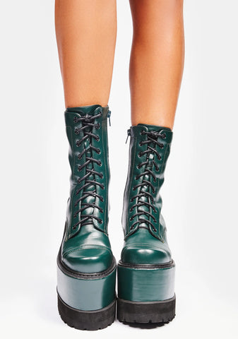 Olive Dizzy Platform Boots