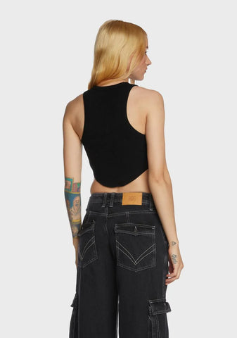 Curved Hem Tank Top - Black