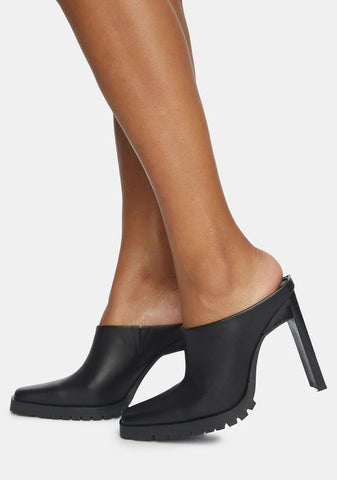 Synth Genuine Leather Square Toe Mules