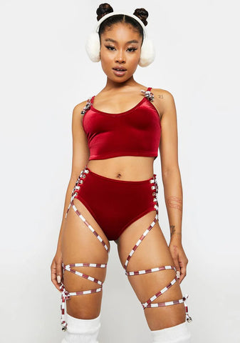 Jingle Bell Velvet Lace-Up Shorts