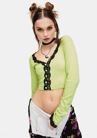 Lime Highly Selective Pointelle Lace Crop Top