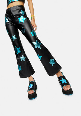 Spacey Waves Vegan Leather Star Flare Pants