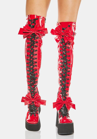 Red Patent Gothic Princess Thigh High Boot