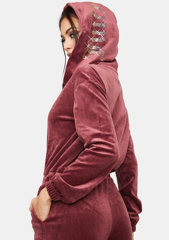 Wine Bling Velour Jumpsuit