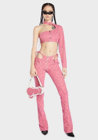 Pink Monogram Denim One Shoulder Jacket