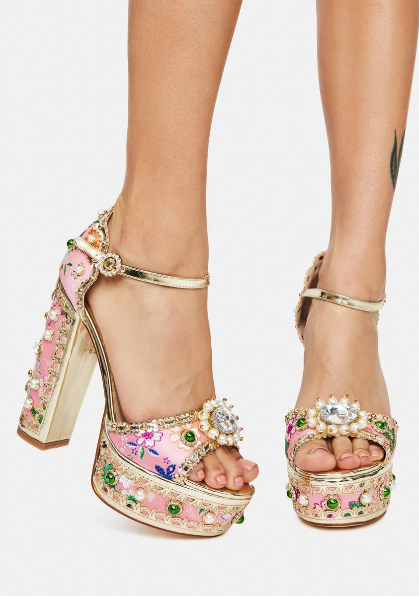 Pink Cici Jeweled Platform Heels