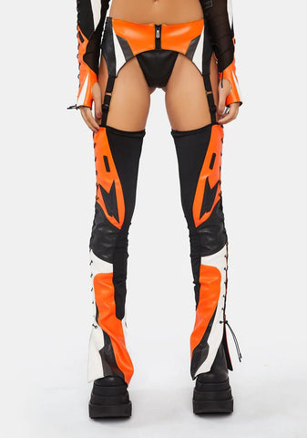 Orange Moto Suspender Chaps