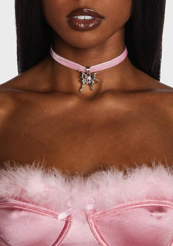 Warped Utopia Velvet Choker - Pink