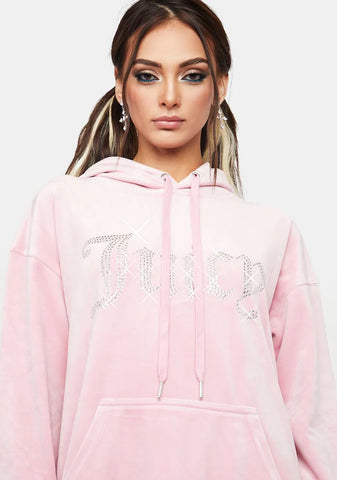 Rose Big Bling Velour Hoodie Dress