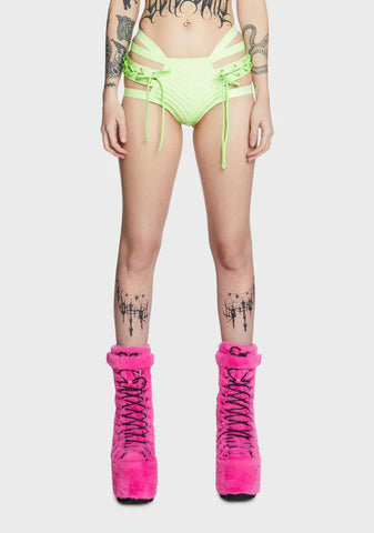 Rude Awakening Lace-Up Shorts - Glow In The Dark