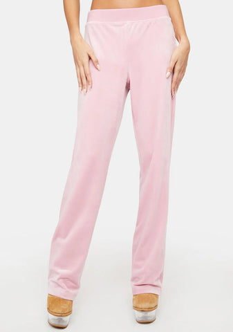 Rose Luxe Velour Rhinestone Logo Sweatpants