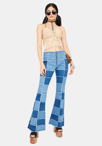 Nude Hippie Bliss Crochet Fringe Bra Top