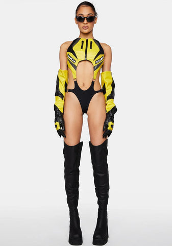 Yellow Moto Cut-Out Bodysuit