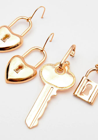 Locked Desires Key Drop Earrings Set