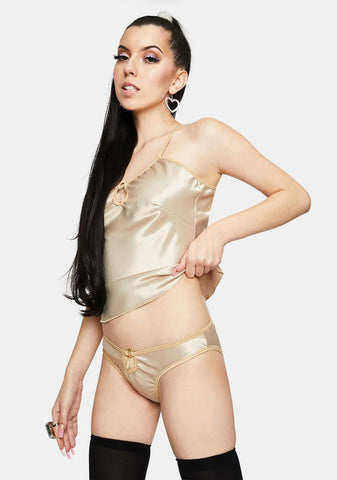 Champagne M Satin Gemstone Lingerie Set