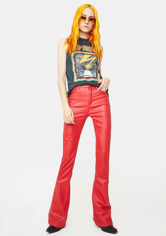 Red Vegan Leather Flare Pants