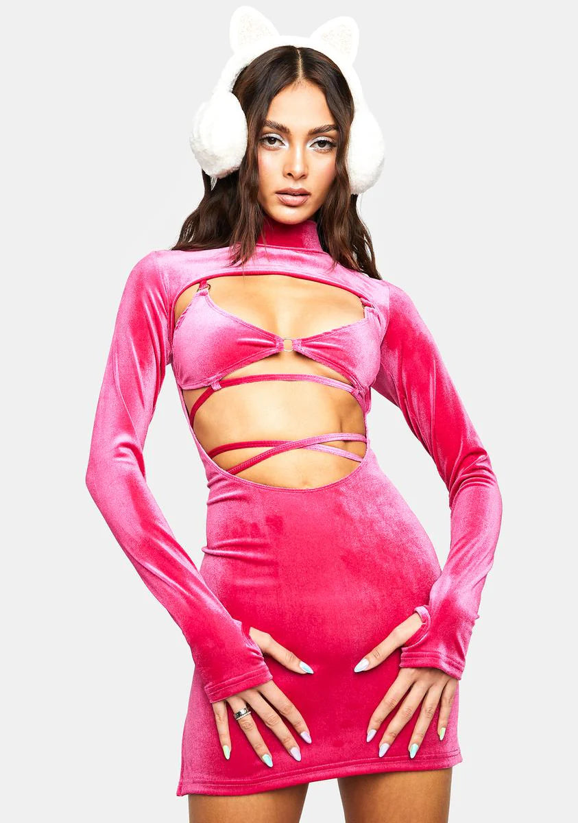 Magenta Rave Bunny Velvet Cut-Out Dress