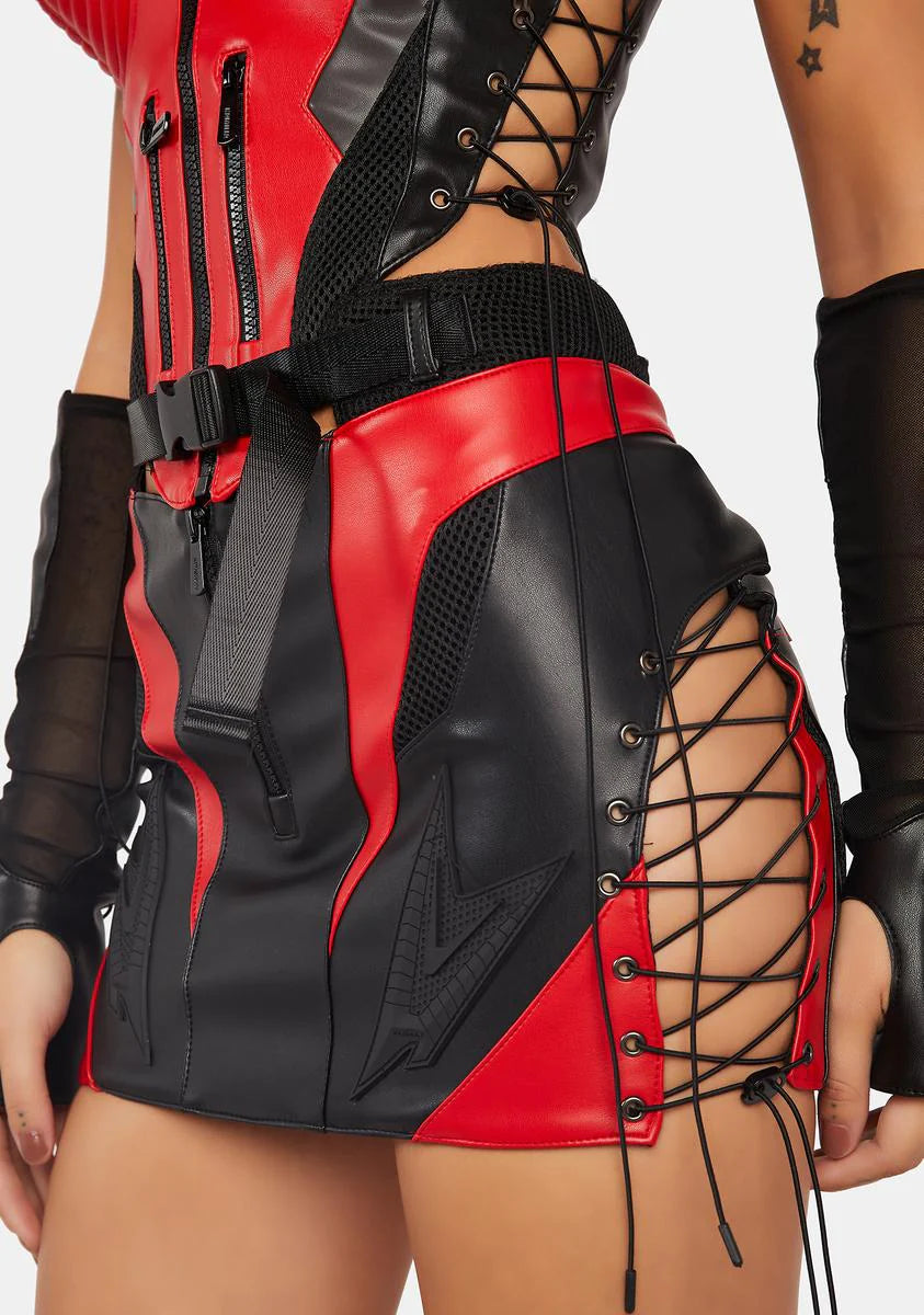 Red Nasty Moto Mini Skirt