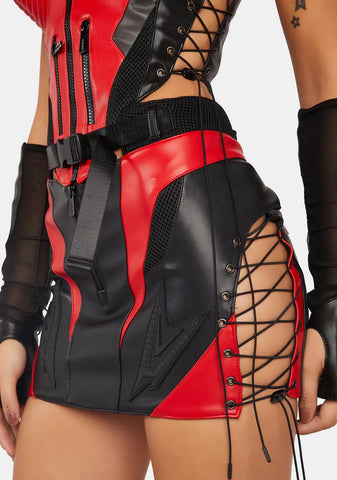 Red Nasty Moto Mini Skirt
