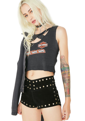 Black Suede Grommet Shorts