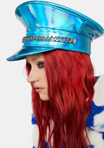 Blue Holographic Chain Captain Hat