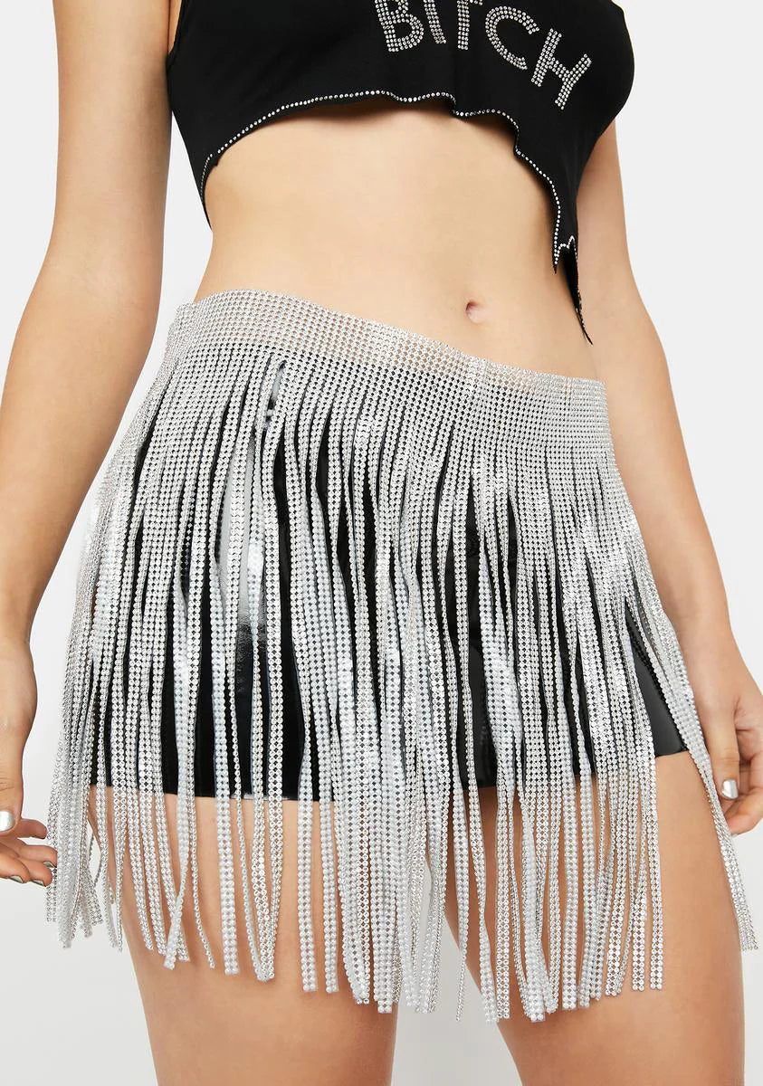 Entice Me Rhinestone Fringe Belt