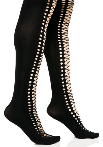 Witching Hour Faux Lace Up Tights