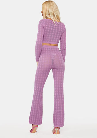 Lilac Pointelle Knit Trousers