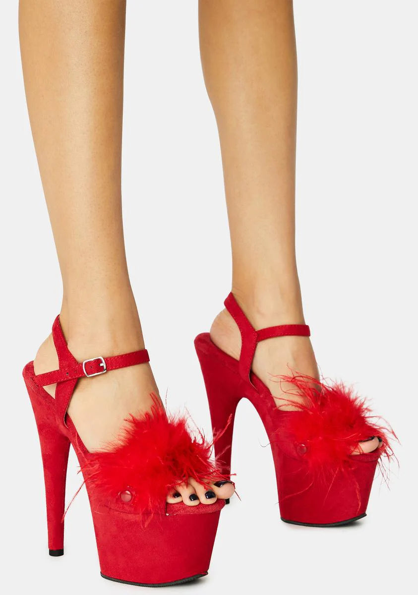 Red Adore Fluffy Heels