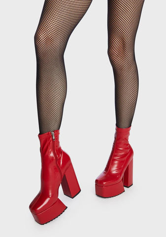 Red Get Out Chunky Platform Ankle Boots