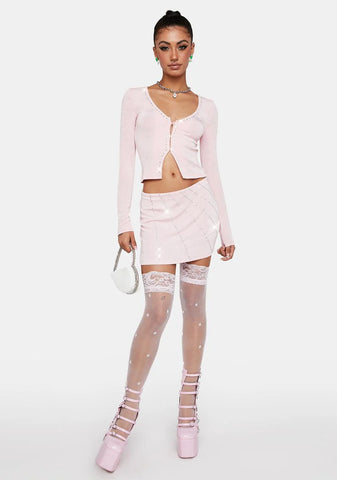 Baby Pink Silver Stud Ima Mini Skirt