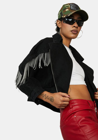 Paved Intentions Fringe Cropped Jacket