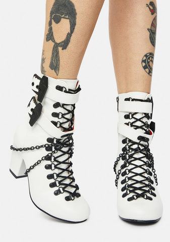 White Lost Tomb Chain Lace Up Boots