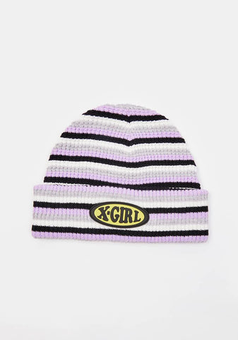 Striped Waffle Knit Beanie