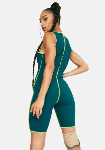 Adventure Driven Contrast Stitch Lace Up Tank Romper