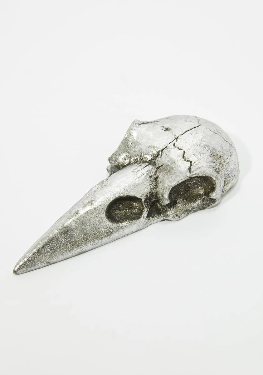 Silver Raven Skull Hand Mirror