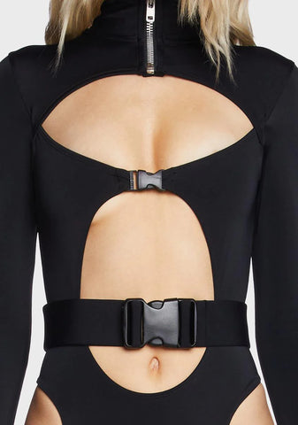 Buckle Long Sleeve Cut-Out Bodysuit